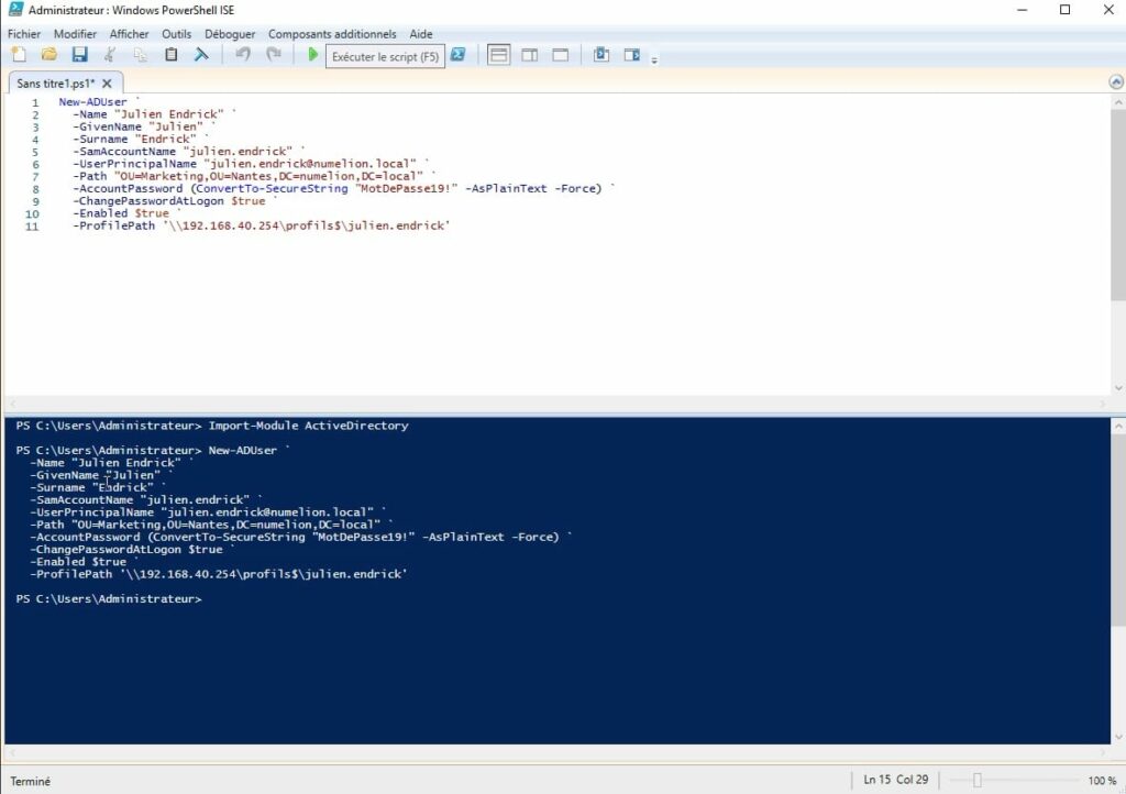 Créer un utilisateur dans Active Directory en ligne de commande
